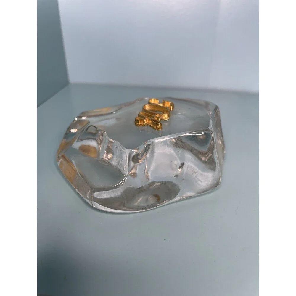 1986 MCM 24k Gold 50th Anniversary Paperweight | Art Deco Glass Paperweight